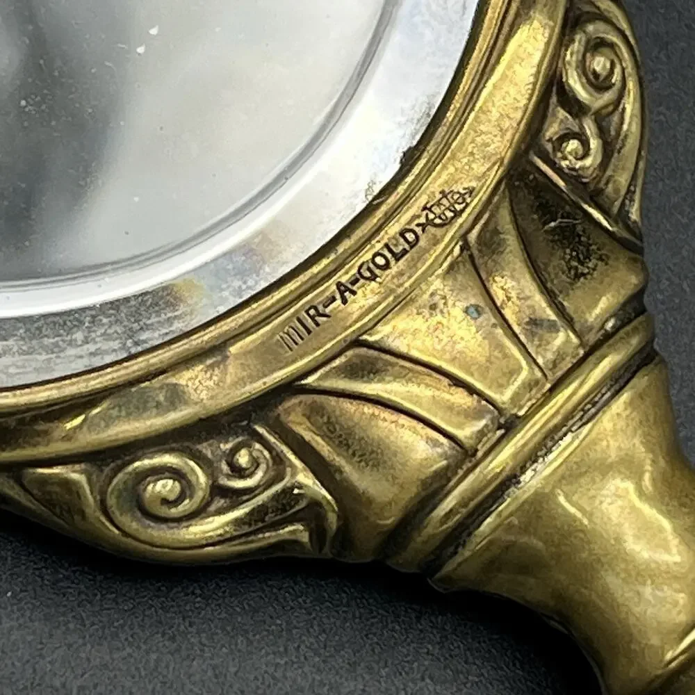 Vintage 1930s George Webster Co MIR-A-GOLD 24K Gold Plated Hand Vanity Mirror
